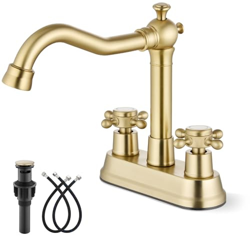 gotonovo 4 Inch Centerset Bathroom Faucet 2 Hole Vintage, Brushed Gold