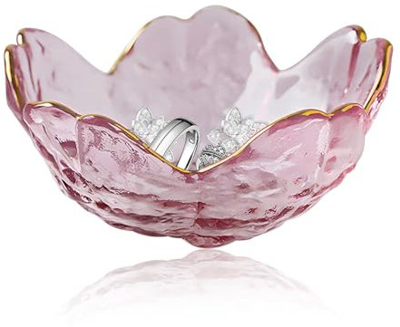 HINGTAI Joyas de vidrio pequeños platos para mujeres soporte para platos de joyería de flores, plato de joyería para anillos, llaves, regalo