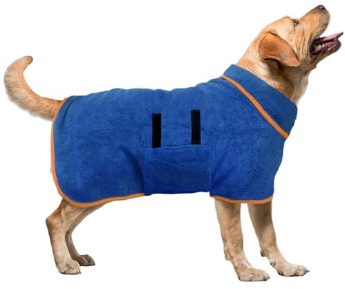 Dog Drying Coat - Fast Drying Dog Bathrobe Towel - Microfibre Super Absorbent Pet Cat Bath Robe (Blue, M)