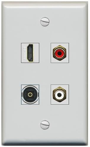 RiteAV Placa de pared óptica Toslink de 2 puertos RCA (rojo-blanco) 1 HDMI Toslink, plana [gris/gris]