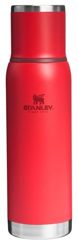 Stanley Adventure-To-Go Vacuum Bottle 1.1 qt | Wide Mouth with Leakproof Cup Lid | Keep Drinks Hot or Cold | Packable for Travel | Insulated Stainless Steel Thermal Bottle | BPA-Free | Chili Red