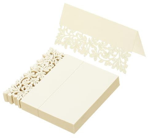 PATIKIL 50Pcs Wedding Place Cards, Laser Cut Leaves Table Place Card Folded Tent Card Name Cards for Table Setting Wedding Reception Buffet, Beige