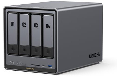 UGREEN NASync DXP4800 Plus 4-Bay Desktop NAS, Intel Pentium Gold 8505 5-Core CPU, 8GB DDR5 RAM, 128G SSD, 1 * 10GbE, 1 * 2.5GbE, 2 * M.2 NVMe Slots, 4K HDMI, Network Attached Storage (Diskless)