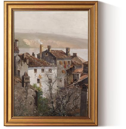 ARPEOTCY Leinwand Bilder mit Rahmen, Klein Vintage Wanddeko, Wandbilder Wohnzimmer Schlafzimmer Badezimmer, Bauernhaus Zimmer Deko Aesthetic, europäische Altstadt kunstdrucke Painting,40x30cm