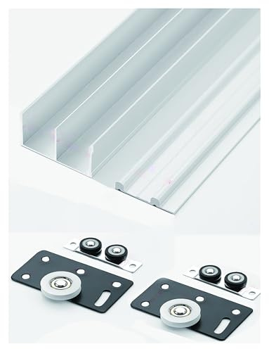 Kit de herrajes for rieles de puerta corrediza de armario, 2 rieles de aluminio con programa de polea, reparación de rieles for puertas corredizas de vidrio, guía for puertas mosquiteras de vidrio for