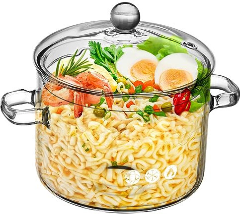 VALICLUD Olla De Vidrio Para Sopa y Estofado Casera 1900ml Vidrio De Borosilicato Resistente Al Calor Doble Asa Uso Doméstico Tapa