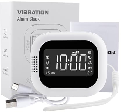 HINAYOSAN Réveil vibrant numérique LCD portable de voyage avec 2 alarmes batterie rechargeable et réveil personnalisable