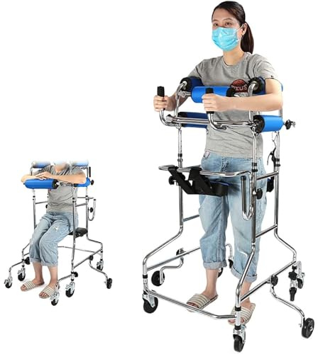 Tragbares Gehgestell für Erwachsene mit Zerebralparese und Sitz für Senioren und Behinderte, 8-Rad-Mobilitätshilfe für Schlaganfallrehabilitation und -unterstützung, höhenverstellbare Stehhi