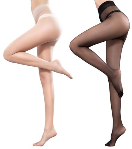 poraceous Pacco da 2 Collant Donna, 15 DEN Calze Compressione Graduata Donna, Collant Velatissimo Senza Cuciture, Collants Donnas Elastica, Vita Alta Controllo Top Collants, Taglia (Nero + Carne)