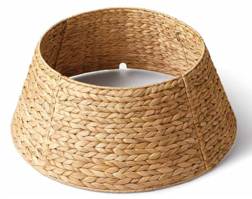 Christmas Tree Collar, Woven Water Hyacinth Tree Base Cover with Cord Cut Out-28inch