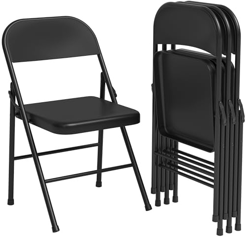 Juego de 4 sillas plegables de metal hasta 159 kg, práctico juego de sillas de invitados para plegables, tapizado con marco de acero fuerte, silla de camping para invitados, oficina, jardín, balcón