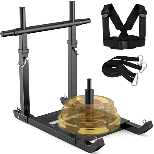 GanFindX Weight Sled, Heavy-Duty Push Pull Training Sled, Adjustable 5-Level Handle for Speed and Strength Improvement, Suitable for 1 & 2 Weight Plates