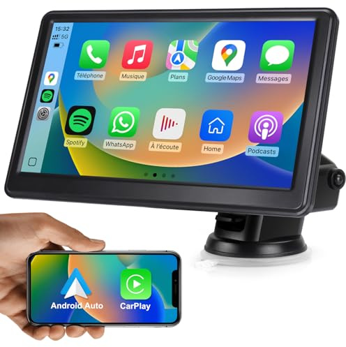 MRSXWPY Autoradio sans Fil, CarPlay Voiture & Android Auto, Portable Stéréo de Voiture avec Contrôle Vocal, Navigation GPS, FM, MirrorLink, Bluetooth Appels avec Mains Libres (7 & Écran Tactile)