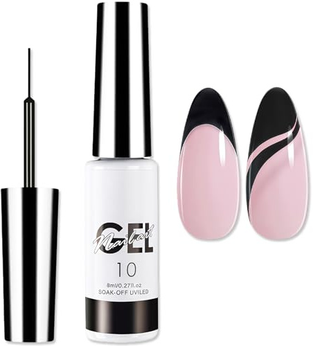 Black Gel Nail Polish Liner - Nail Art Polish for French Tip Manicure, Soak Off Varnish for Beginner - 02, Black