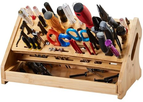 Schraubendreher-Halter, mit Ablage, 53 Löcher, Holz, Heimorganisation, Werkzeugaufbewahrung, Organizer, für Handwerk, Reparatur, Werkbank, Schreibtisch, Stecktafel, Garage, LKW, Anhänger, Outdoor