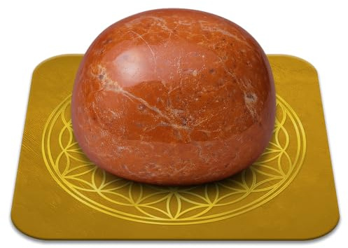 Piedra Jaspe Rojo Natural Pulida 2-3 cm Calidad Premium | Anclaje, Vitalidad y Coraje | Flor de la Vida Incluida | Guía Práctica & Meditación Offertss | Regalo Zen Bienestar | 1 unidad