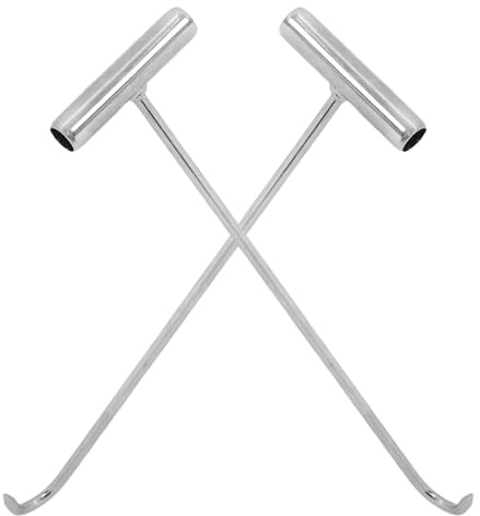 Mikinona 2Pcs T-Handle Metal Manhole Cover Lifting Hooks Heavy Duty Manhole Lid Puller Tool for Storm Drain Covers and Utility Grates, Silver