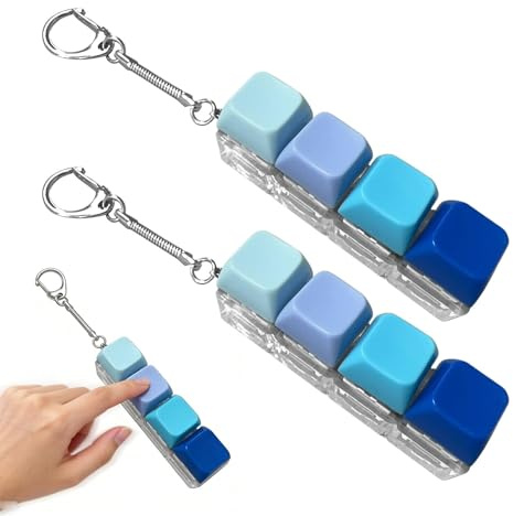 2 Pcs 4-Key Keyboard Fidget Toys, Portable Clickers with Keychains | for Office Focus, Adult Decompression, Stress Relief and Concentration