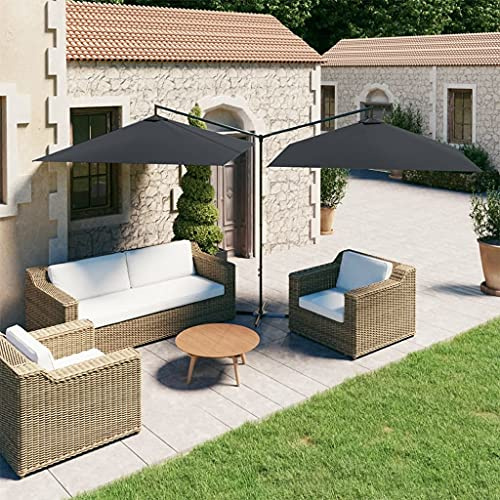 Parasol double 600 x 290 cm anthracite, mât en acier robuste revêtu par pulvérisation, protection UV, tissu solaire en polyester, pour terrasse, jardin, extérieur