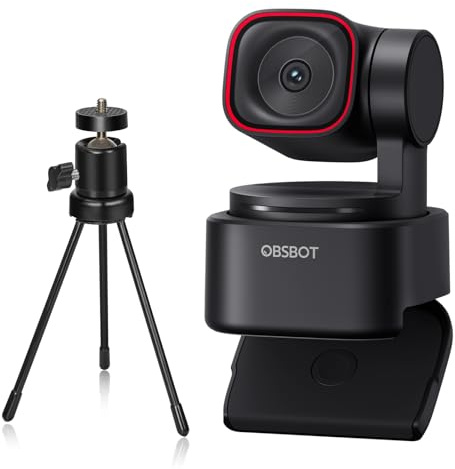 OBSBOT Tiny 3 Lite med Stativ, PTZ 4K Webbkamera 1080P@120fps HDR, PC-Kamera med AI-spårning, Tri-Mic Array, Röstlokalisering, Röststyrning, PDAF Autofokus, Perfekt för Spel Eller Streaming