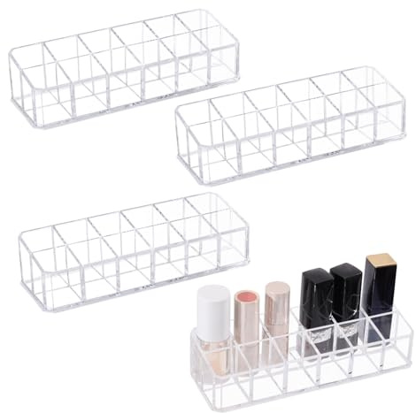 GLOBLELAND 4 Pcs 12 Grids Acrylic Lipstick Display Stands Clear Lipstick Lip Gloss Holder Cosmetic Organizer Holder for Lipsticks Brushes Bottles Storage