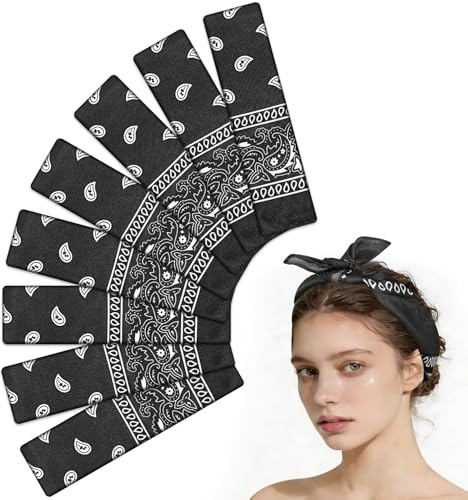 Morcheiong 8 Pcs Bandanas Paisley Bandana Head Scarf Headband Handkerchiefs for Men Women Boy Girls (Black)