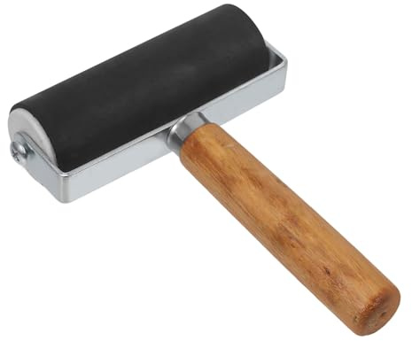 Healeved Rullo per Stampa Manico in Legno Nero, Rullo in Gomma Multifunzionale per Decorazioni Scuola Adatto per Stamping e Printmaking di Colore Casuale