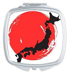 DIYthinker Japanische Art Japan Kultur Nationalflagge Rot Schwarz Karte Abstrakt Bürsten-Malerei Illustration Muster-Quadrat-Compact Make-up Taschenspiegel Tragbare Nette kleine Handspiegel