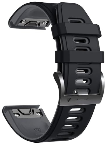 NotoCity Correa para Garmin Fenix 6x/6x pro, Quickfit 26mm para 7x/7x pro/5x/5x plus/3/3HR, Fenix 8/8 pro 51mm, Silicona Correa para Garmin Tactix 8 51mm, Enduro 2/3(Negro/Gris)