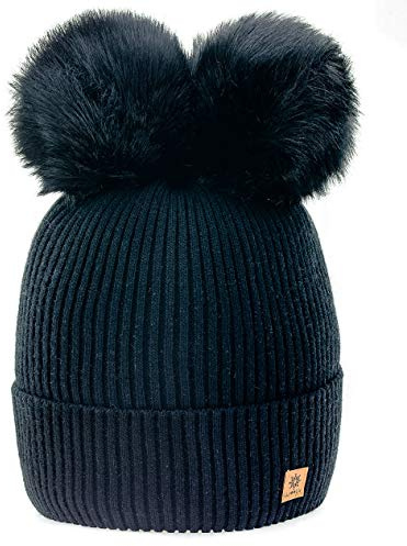 MFAZ Morefaz Ltd Flickor pojke vinter mössa hatt stickade mössor barn flicka med dubbel fleece pom pom ungdom hatt