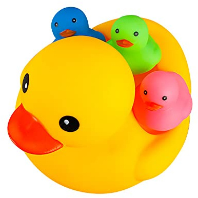 Bath Duck Toys 4 Pcs Colorful Rubber Duck Family Squeak Ducks Baby Shower Toy for Toddlers Boys Girls (Colorful Duck Family)