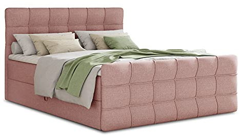 Sofnet Boxspringbett Best Lux mit Fußteil, 2 Bettkästen und Topper - Doppelbett, Bonell-Matratze, Polsterbett, Bett, Betten, Bettgestell, Schlafzimmer (Pink (Inari 52), 180 x 200 cm)