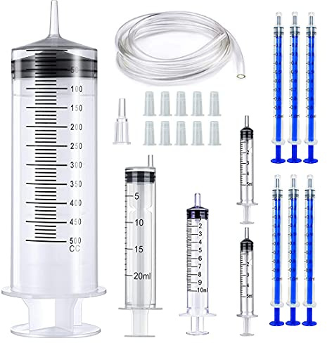 Gebildet 500ml Sprutor med 1,3 m rör och 20ml/10ml Vardera 1st/5ml för 2st/1ml för 6st, Stor Plastspruta för Scientific Labs, Mätning av Näringsämnen, Vattning, Påfyllning