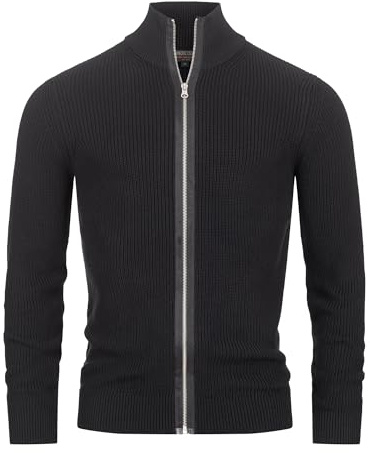 Indicode Herren Dodson Strickjacke Cardigan Grobstrick aus 100% Baumwolle | Klassischer Strickcardigan aus weicher Baumwolle mit Stehkragen, Strickoberteil, Freizeitjacke, Baumwolljacke für Männer