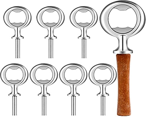 Cunhill 7 Pcs Metal Bottle Opener Blank Bulk Bottle Opener Inserts Parts Pieces Kit for Wood Craft DIY Project Turning Threaded Beer Hardware Turning Wedding Wine Party Ot Month (Silver)