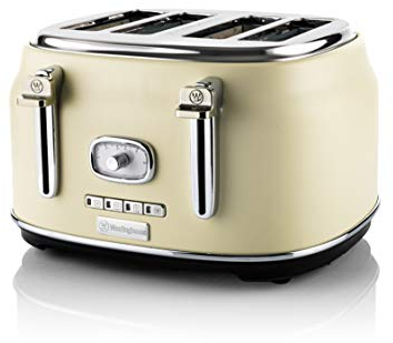 Westinghouse Retro 4-Slice Toaster - Six Adjustable Browning Levels - with Self Centering Function & Crumb Tray - Including Warm Rack for Bread, Bagels, Sandwiches, & Croissants - White