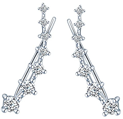 MICGIGI Damen 925 Sterling Silber Ohrringe Ohrstecker Sieben Sterne Zirkonia Ohrringe Ohrklemme Ohrringe Ohrclips