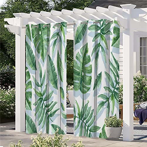 2022 Das Neue 2 Stück Outdoor Vorhang Wetterfest 132x213cm Elegante GrüNpflanzen 3D gedruckt Outdoor Verdunkelungsvorhänge mit Ösen Wasserdicht Sichtschutz Sonnenschutz für Terrasse Veranda Pergola
