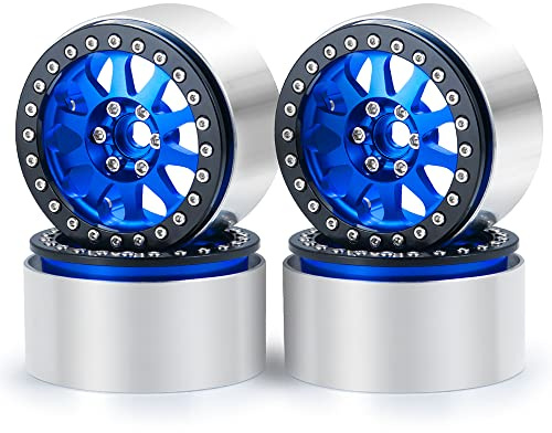 ZuoLan 4PCS Aluminum 2.2inch Beadlock Wheels Rims Upgrade for Axial Waith RR10,TRX4 1/10th RC Crawler Car Parts (Blue)