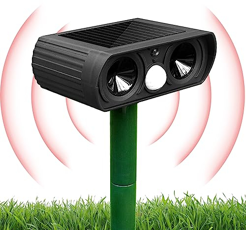 Ultraschall Katzenschreck, Katzenabwehr Solar Tiervertreiber Ultraschall Abwehr Wasserdicht mit Bewegungsmelder und Blitz, Abwehrmittel für Haustiere Grün