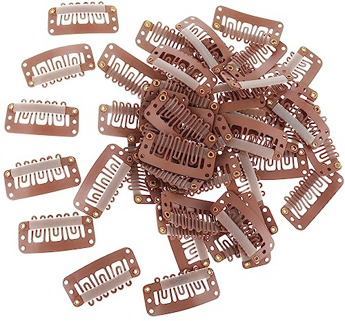 50 Piezas Clip de Peluca Pinzas Pelo Pequeñas Clip de Metal Extensión de Cabello Marrón Trenzado 6 Dientes en Forma de U Pinza Pelo Hair Clips Peluca de Silicona de Metal para Pelucas de Mujer