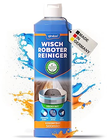 Qindoo Wischroboter Reinigungsmittel Bodenreiniger für Saugwischer, Konzentrat 1:100 Qindoo streifenfreier Reiniger Fliesen, Laminat, Steinböden, Vinyl, Parkett, schnelltrocknend schaumarm (500 ml)