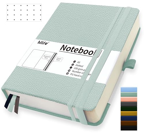 Mlife Cuaderno Punteado A5, 360 Páginas Y 100 G/M² De Papel Resistente A La Tinta, Cuadernos Con Bolsillo Plegable Para La Oficina, La Escuela, El Hogar, La Escritura Y Notas (Verde orquídea)