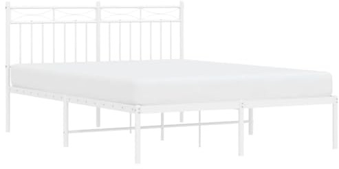 vidaXL Sängram med huvudgavel metall vit 140x200 cm, säng, metallsäng, metall sängram, sängar, metallsängar, metall sängramar, gästsäng, gästsängar