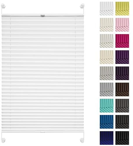 Rettika Plissee ohne Bohren, Plissee klemmfix, Weiß, Breite: 60 cm, Höhe: 200 cm, Fensterrollo Sonnenschutz, Plisseerollo innen, Rollo für Fenster ohne Bohren