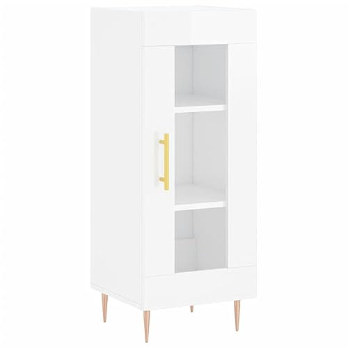 Homvdxl Niedriges Sideboard mit Glastür, schmales & schlankes Bücherregal, Vitrine, 34,5 x 34 x 90 cm, Buffet-Aufbewahrungsschrank für Wohnzimmer, Schlafzimmer, Büro, modern (Weiß Hochglanz)