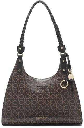 Calvin Klein Damen Shelly Novelty Umhängetasche, Braun/Khaki/Schwarz Lack