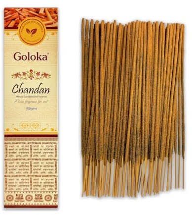 Varillas de Incienso Goloka Chandan - 1 Paquete de 100 g (70-90 Varillas) - Aromaterapia - Meditación - Yoga - Packaging EcoFriendly