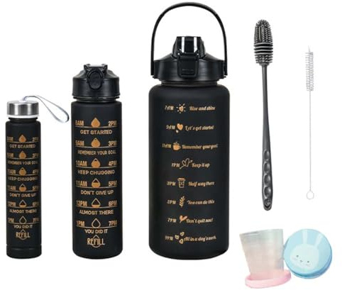 3 Stück Trinkflasche 2L 700ML 300ML, Wasserflasche Auslaufsicher, 2 Litre Trinkflasche mit Strohhalm, BPA Frei Sportflasche mit Zeitmarkierung für Fahrrad, Fitness, Wandern, Outdoor