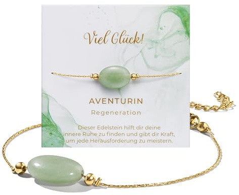 PURAJA Edelstein Armband Damen | 18k echt vergoldet | Handgefertigt | Mit Geschenkverpackung | Mutmacher | Motivationsgeschenk